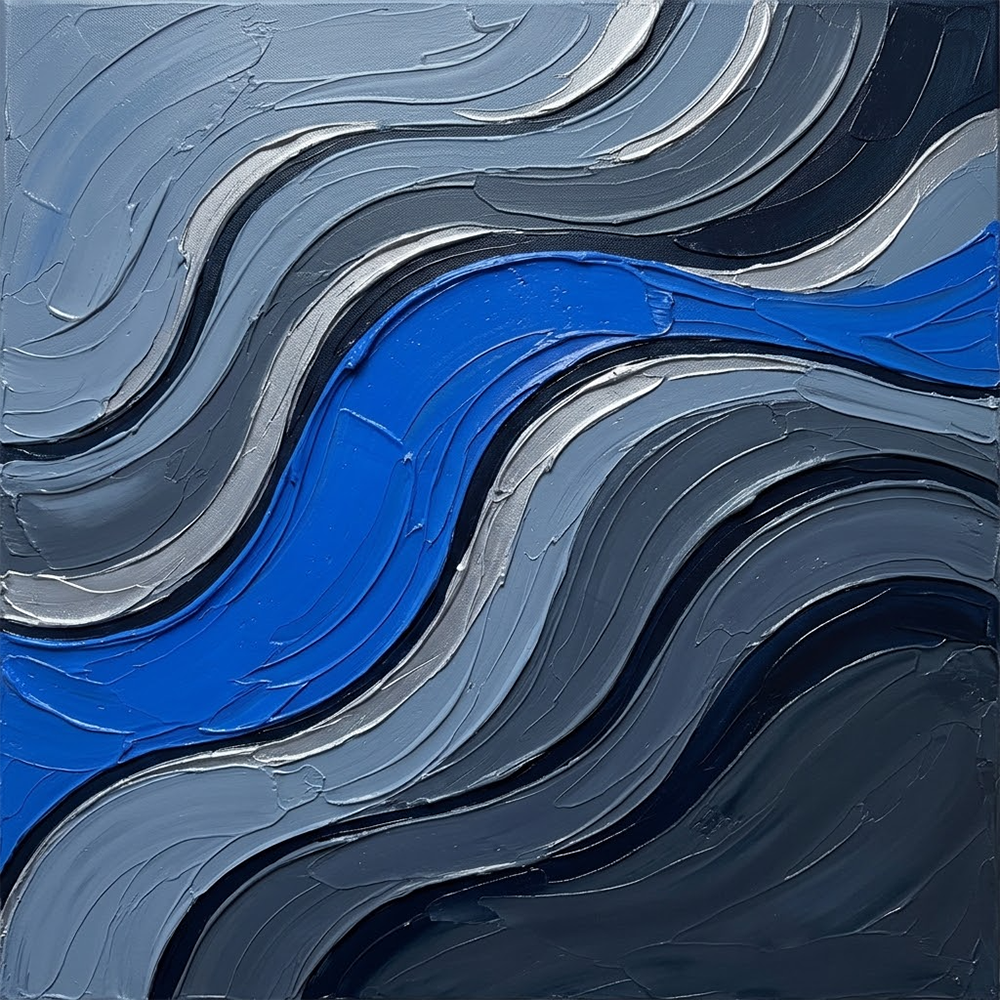 Cobalt Cadence Abstract Waves Wall Art Silver & Cobalt Art Print