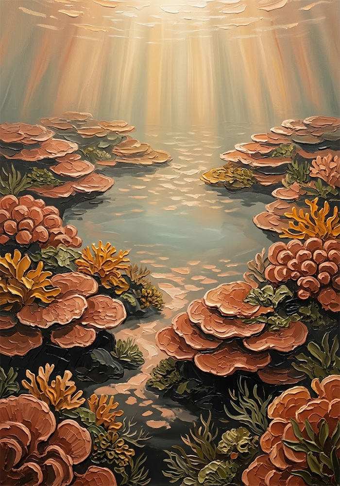 Golden Lagoon Coral Reef Framed Art Clay & Moss Art Print