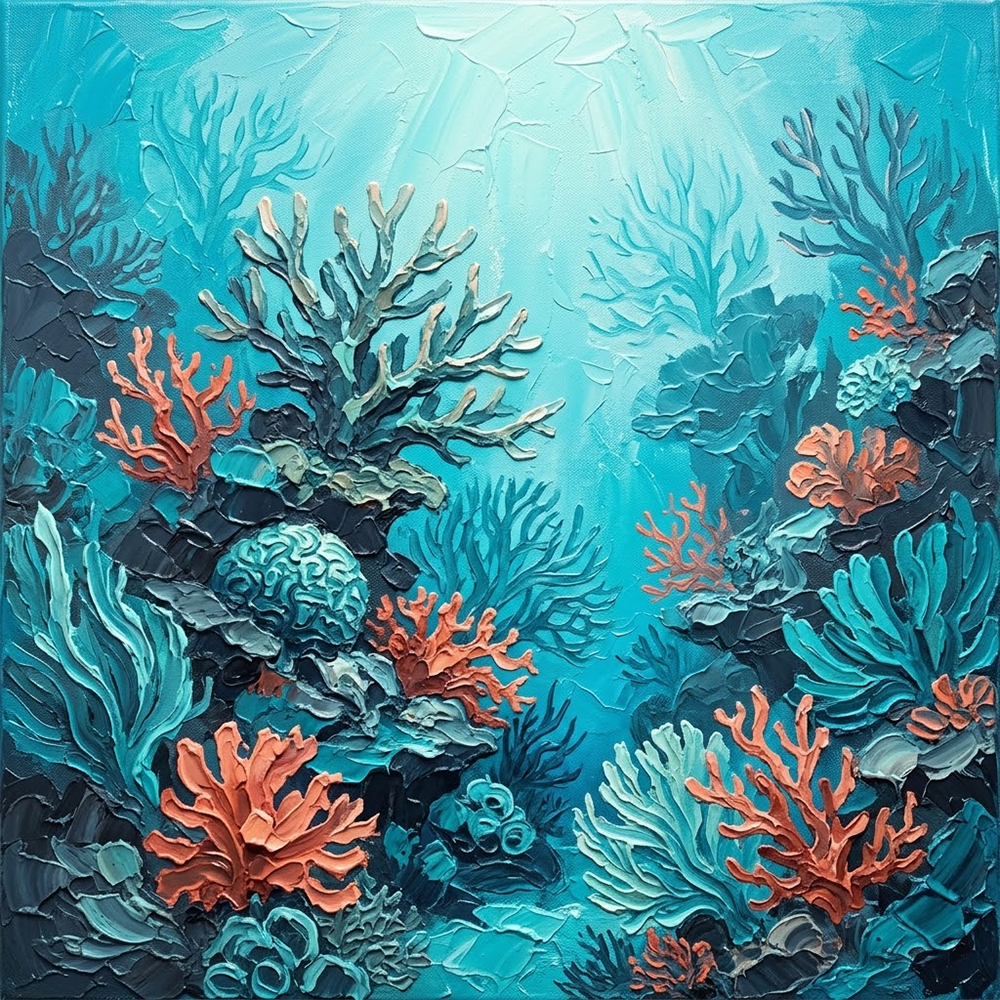 Coral Symphony Coral Reef Wall Decor Turquoise & Coral Art Print
