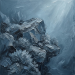 Dusty Blue Gallery underwater ocean wall art print featuring a sculptural rock formation with soft marine textures and flowing blue currents