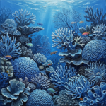 Cobalt editorial underwater photography wall art featuring a vibrant coral garden with intricate reef formations for elegant interiors