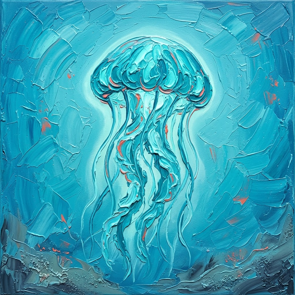 Coral Whisper Jellyfish Art Print Turquoise & Coral Art Print