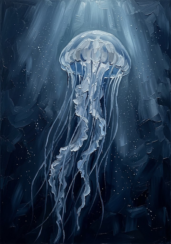 Cobalt Veil Jellyfish Canvas Art Silver & Cobalt Art Print