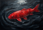 Crimson Noir koi fish wall art featuring a majestic crimson koi swimming through dark flowing water for elegant interiors