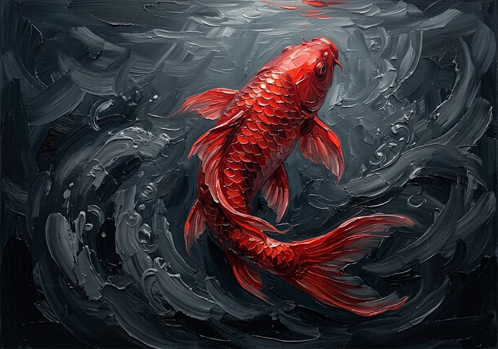 Ember Current Koi Fish Wall Art Crimson Noir Art Print