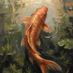 Clay and Moss koi wall art featuring a graceful koi fish swimming through a tranquil pond with warm earthy tones for elegant interiors