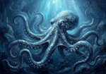 Prussian Night octopus wall art featuring a majestic deep-sea octopus with flowing tentacles for elegant interiors