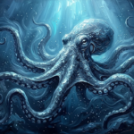 Prussian Night octopus wall art featuring a majestic deep-sea octopus with flowing tentacles for elegant interiors