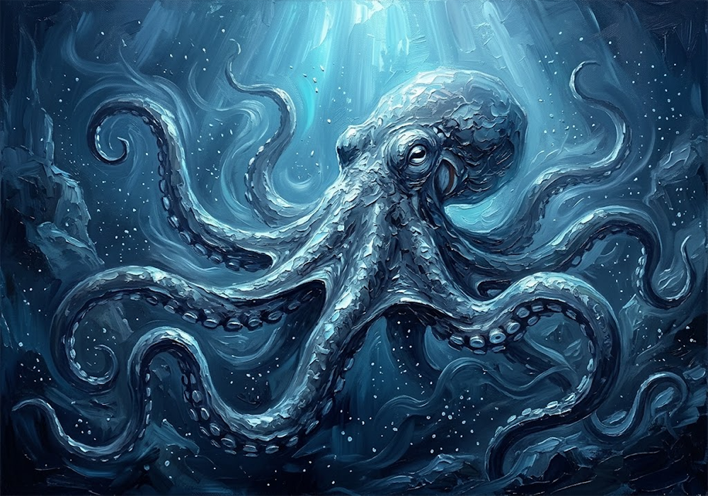 Abyss Majesty Octopus Wall Art Prussian Night Art Print