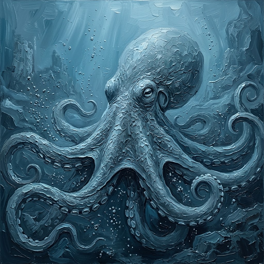 Arctic Depths Large Octopus Wall Art Dusty Blue Gallery Art Print