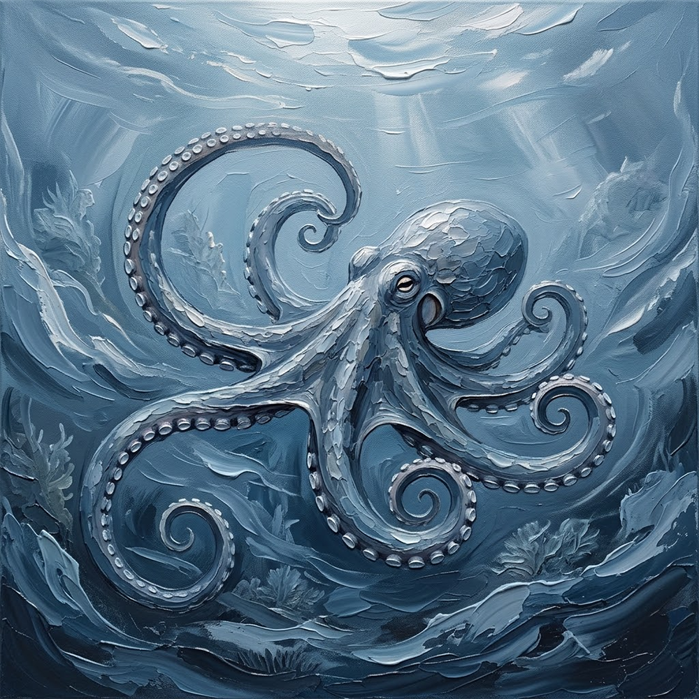 Blue Abyss Large Octopus Wall Art Dusty Blue Gallery Art Print