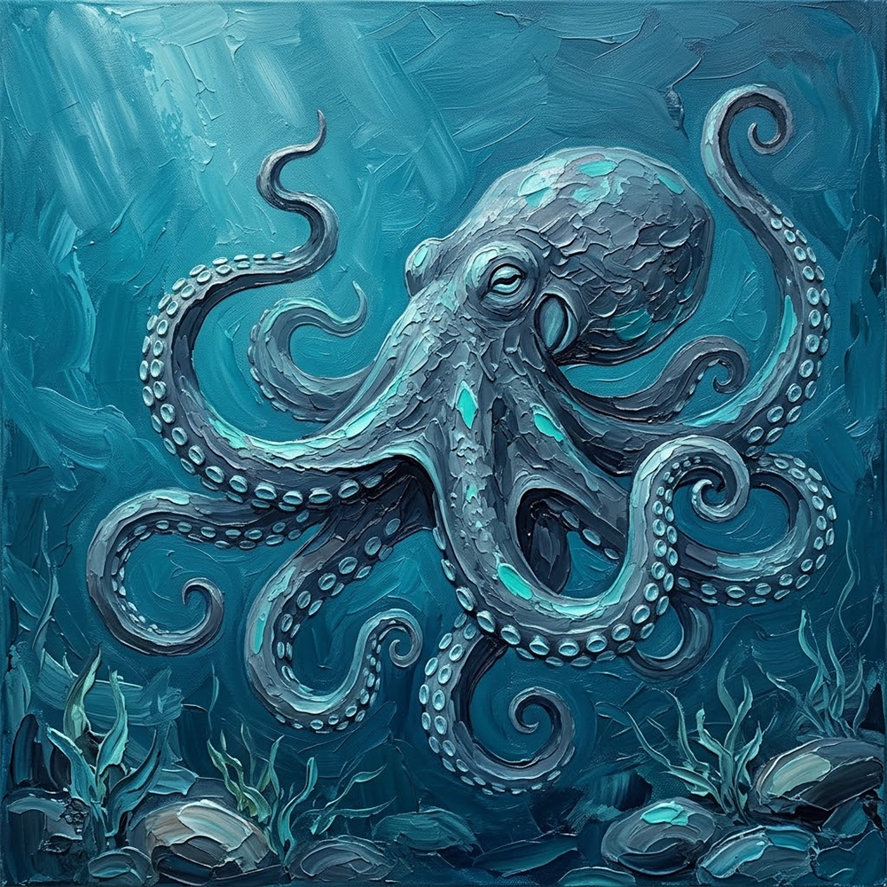 Aqua Monarch Octopus Canvas Print Sea Glass Modern Art Print