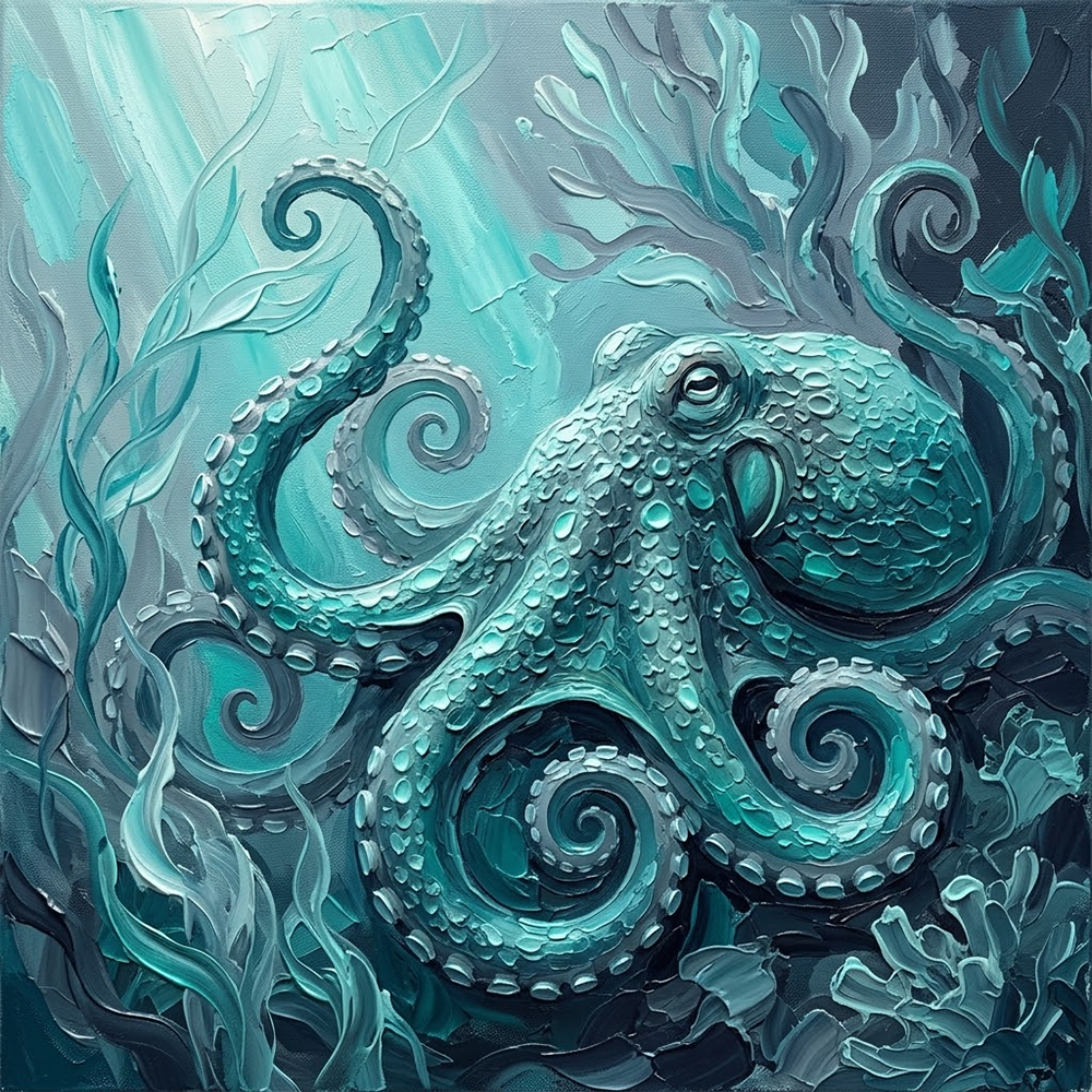 Coral Mirage Octopus Canvas Print Sea Glass Modern Art Print