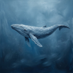 Dusty Blue Gallery marine life wall art featuring a graceful whale in a calm ocean scene with layered blue tones for elegant interiors
