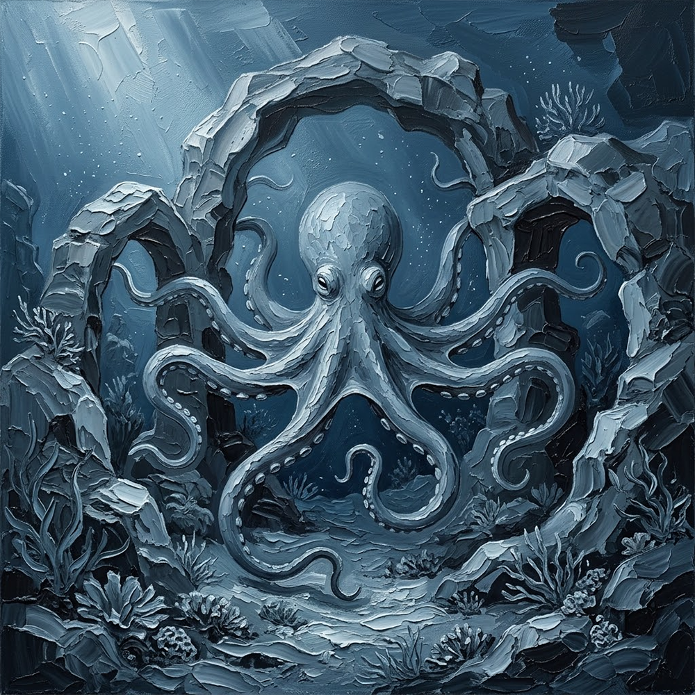 Deep Current marine life wall art Dusty Blue Gallery Art Print