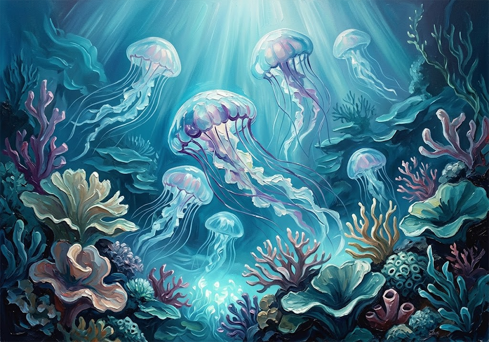 Abyss Bloom ocean life wall art Glacier & Plum Art Print