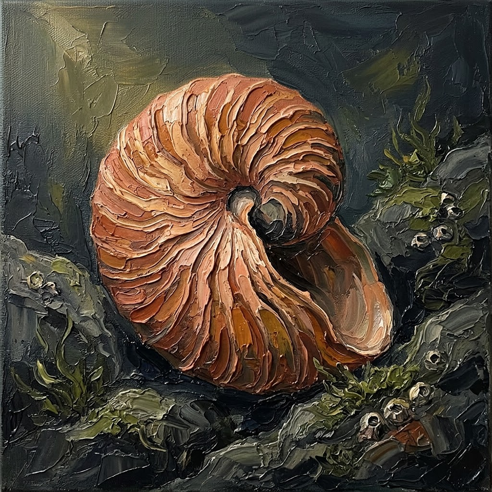 Amber Nautilus Sea Life Framed Art Clay & Moss Art Print