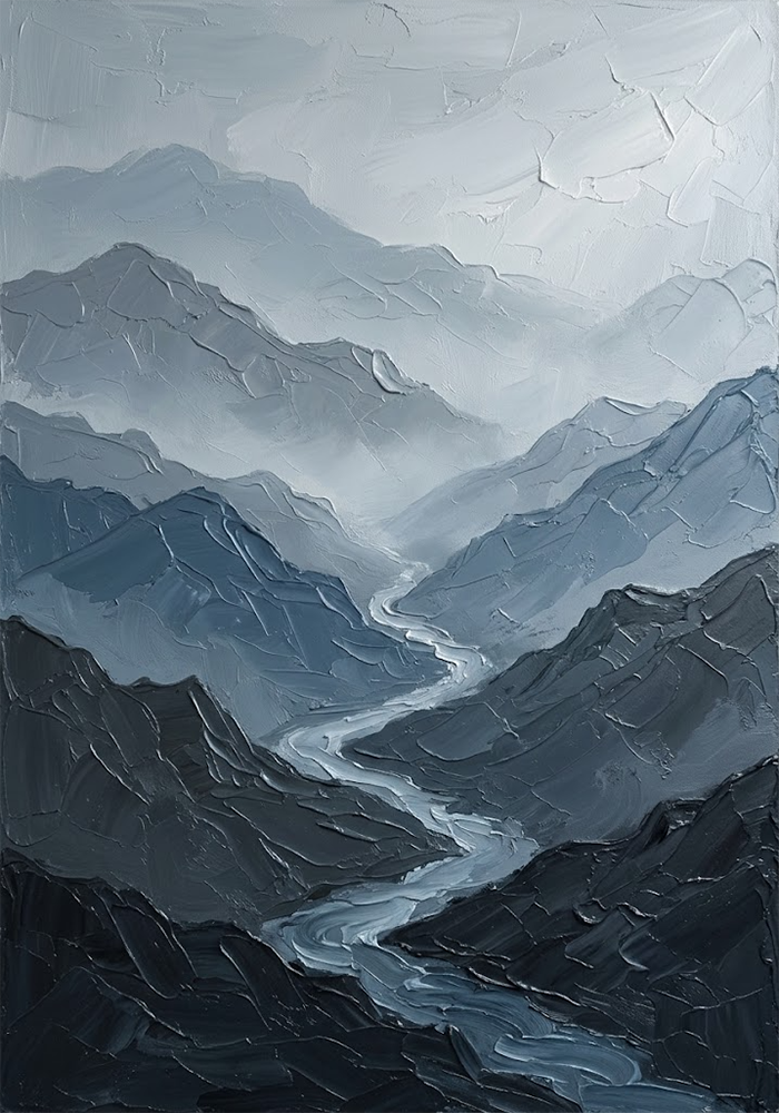 Blue Silence Sumi Ink Wabi Sabi Wall Art Dusty Blue Gallery Art Print