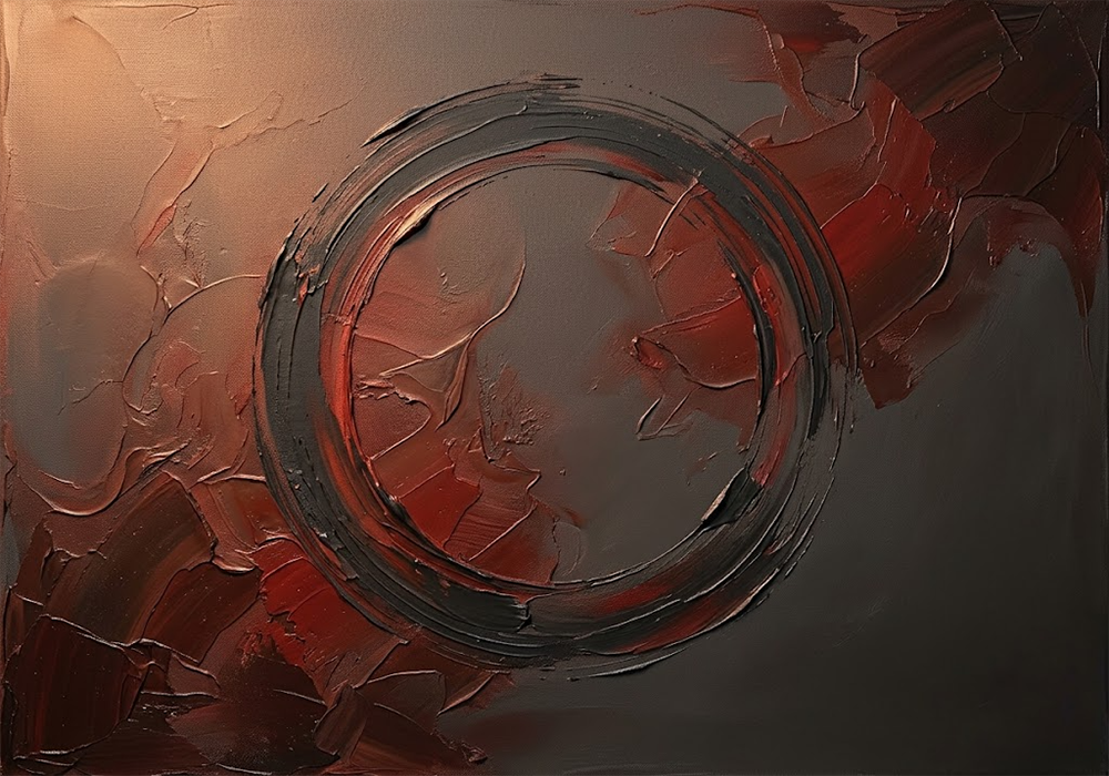 Crimson Circle Black Ink Circle Wall Art Merlot Library Art Print