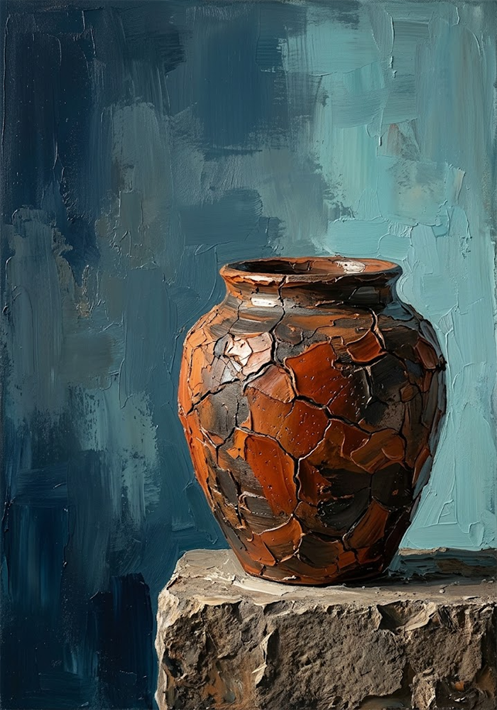 Ancient Vessel Wabi Sabi Art Prints Prussian & Rust Art Print