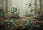 Forest and plum sage olive minimalist wall art featuring layered sage leaves and organic branches for elegant interiors