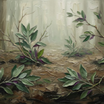 Forest and plum sage olive minimalist wall art featuring layered sage leaves and organic branches for elegant interiors