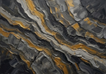 Charcoal and gold stone abstract wall art featuring layered mineral formations and fractured geological textures for elegant interiors