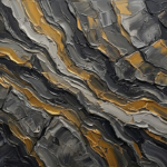 Charcoal and gold stone abstract wall art featuring layered mineral formations and fractured geological textures for elegant interiors