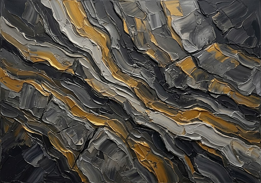 Golden Strata Stone Abstract Wall Art Charcoal & Gold Art Print