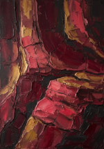 Merlot and antique gold weathered limestone abstract art featuring layered carved limestone formations for elegant contemporary interiors