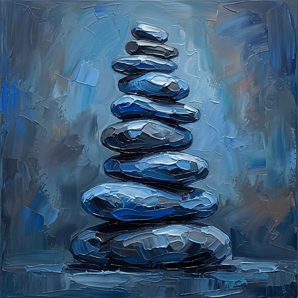 Cobalt Balance Stacked Stone Minimalist Wall Art Cobalt Editorial Art Print