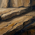 Espresso travertine texture wall art featuring layered limestone slabs and weathered geological forms for elegant interiors