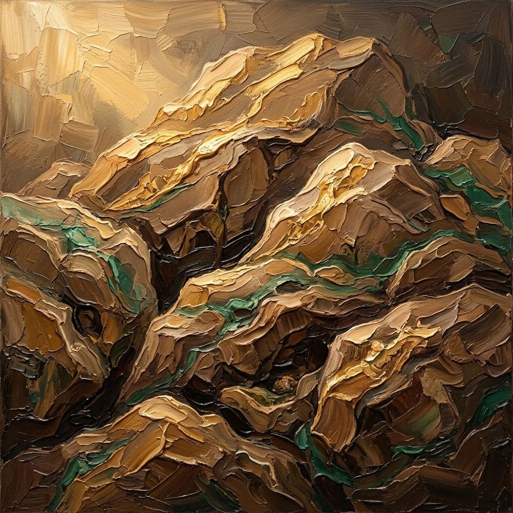 Golden Terrain Earth Tone Abstract Amber & Emerald Art Print