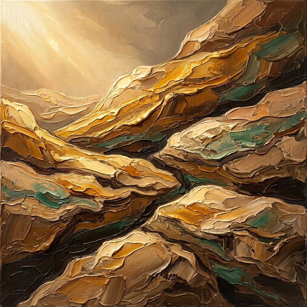 Desert Bloom Earth Tone Abstract Amber & Emerald Art Print