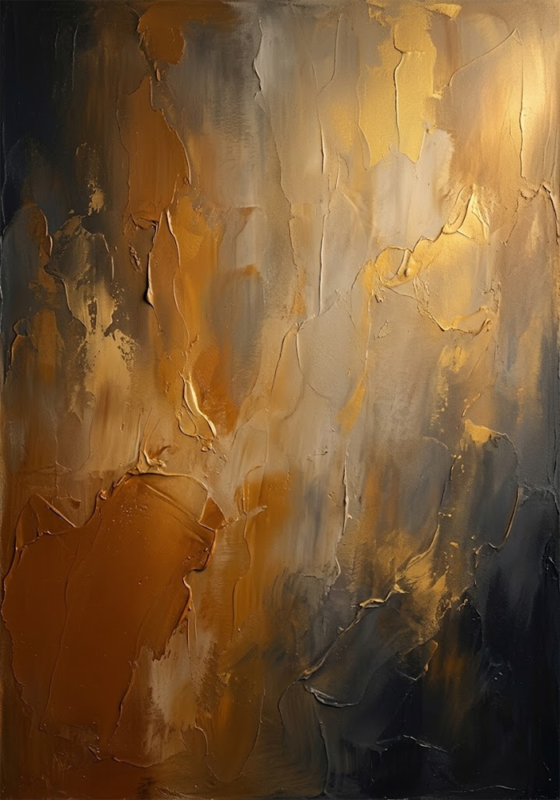 Golden Patina Limewash Plaster Abstract Art Amber Noir Art Print