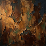 Tobacco & Emerald aged stucco wabi sabi print featuring weathered plaster layers and organic textured surfaces for elegant interiors