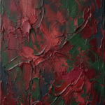 Wine & Forest textured wabi sabi art print featuring layered weathered plaster textures with crimson and forest accents for elegant interiors