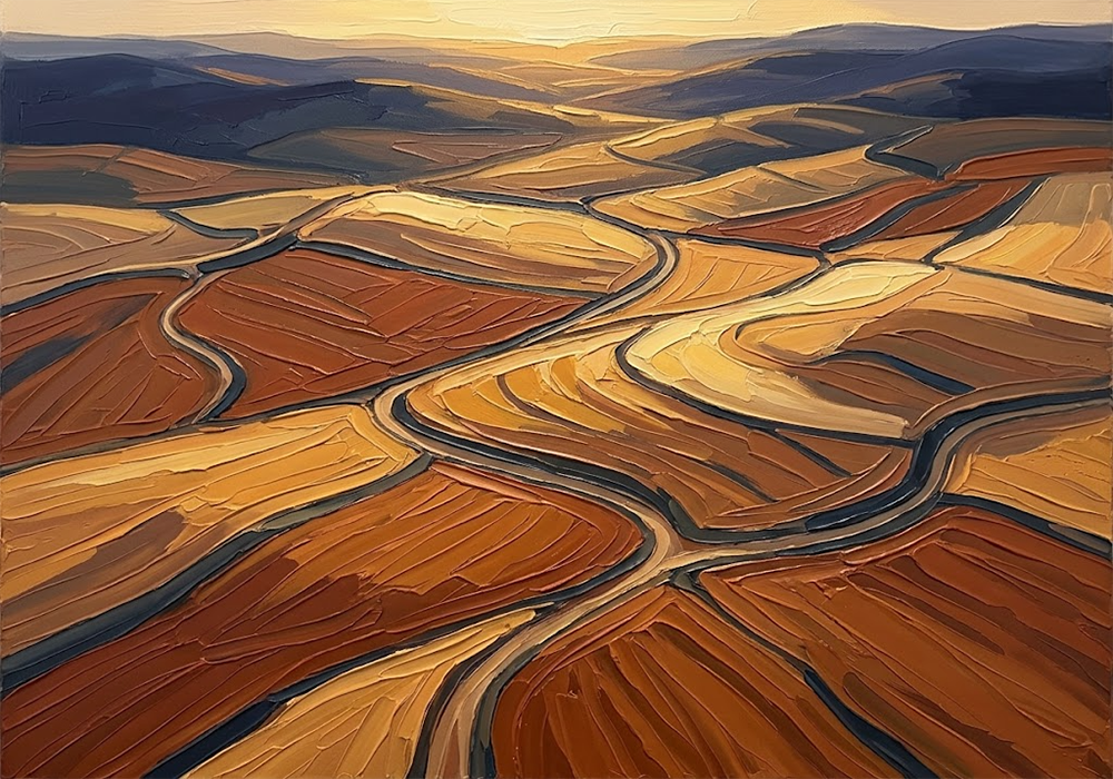 Golden Terrain Earth Tone Wall Art Honey & Ultramarine Art Print