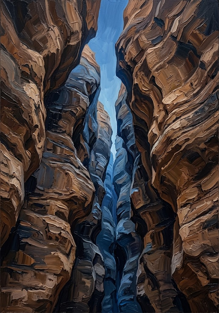 Azure Canyon Earth Tone Artwork Walnut & Blue Art Print