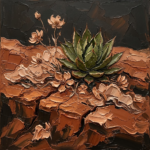 Clay and moss wall art earth tones print featuring a desert succulent with cracked earth and mineral textures