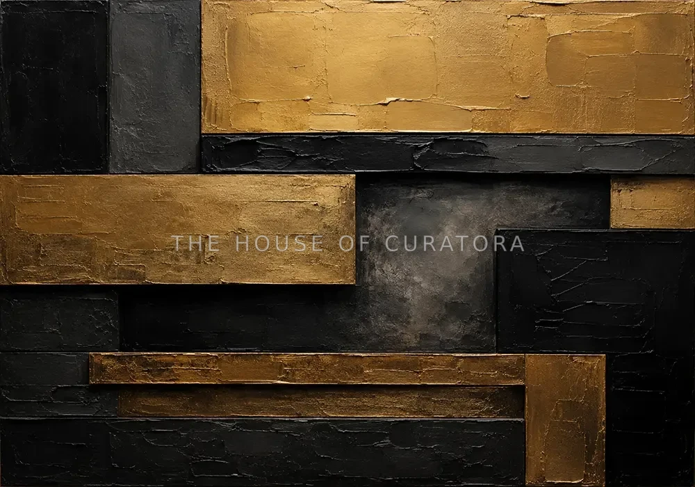 Gilded Linear Blocks Black & Gold Wall Art Canvas Print