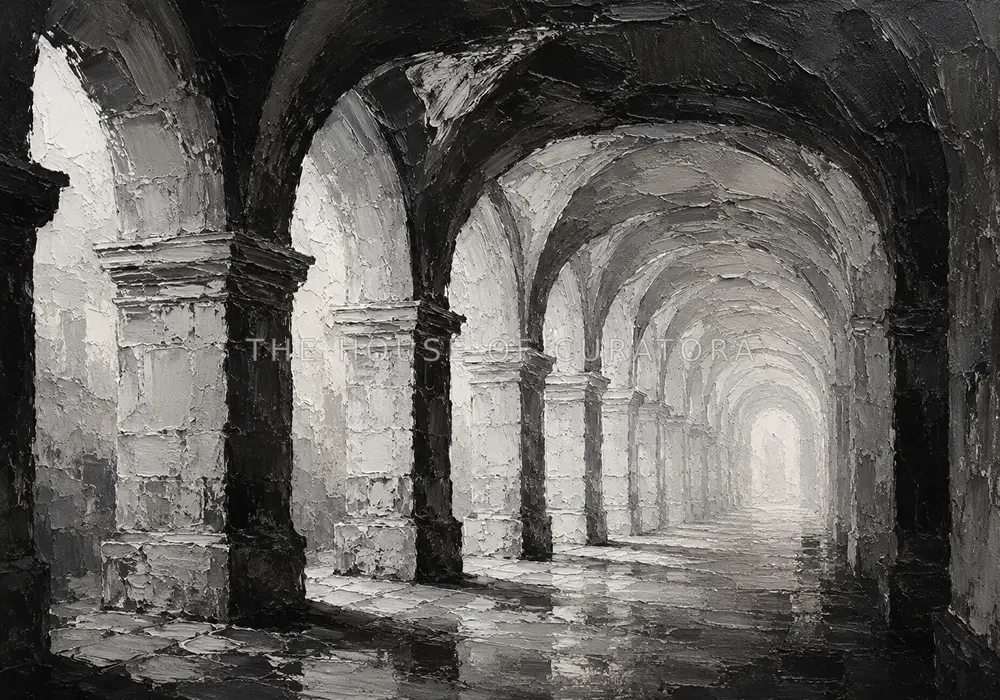 Atmospheric Stone Arches Monochrome Wall Art Canvas Print