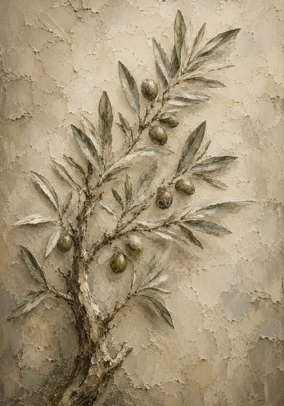 Textured Olive Branch Wall Art Canvas Print