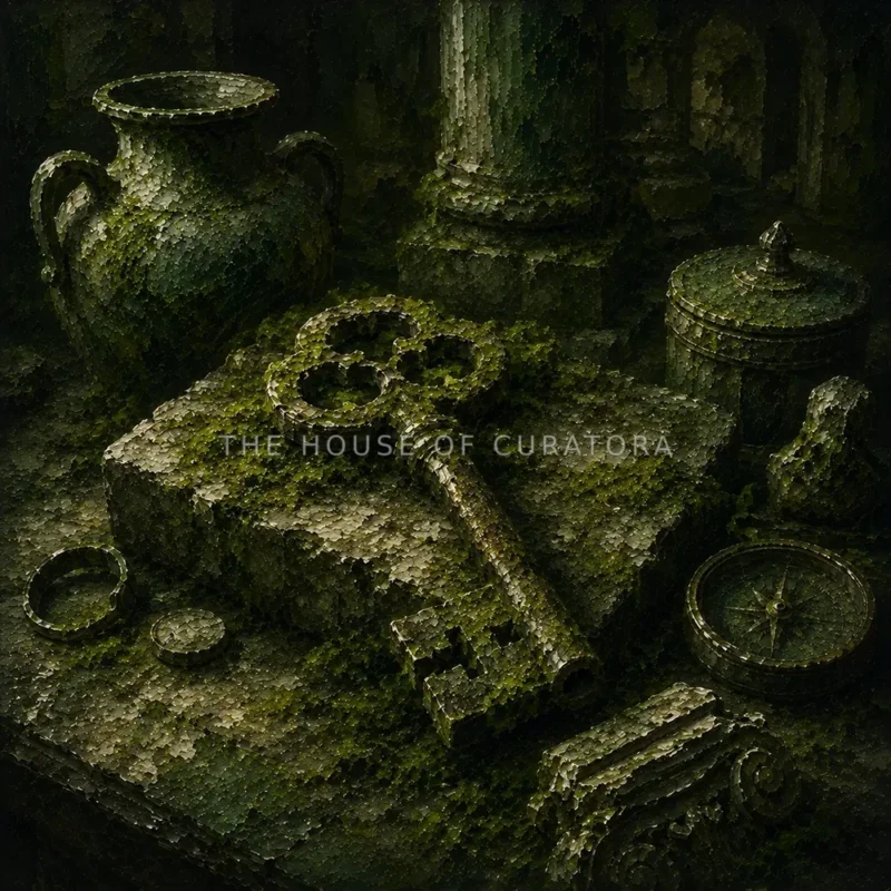 Mossbound Cabinet Ancient Key Half-Covered In Moss Green Entryway Wall Art