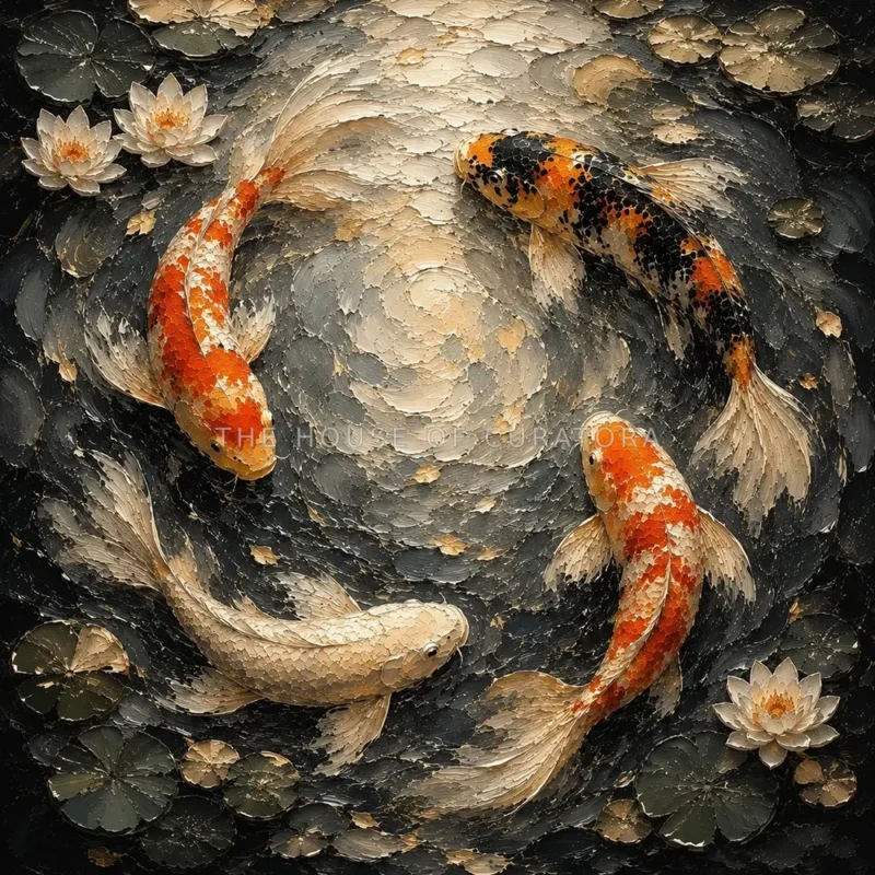 Circular Harmony Koi Fish Wall Art Canvas Print
