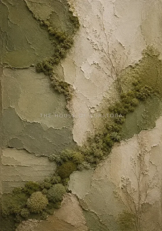Olive Wabi Sabi Wall Art print featuring moss textures and sage botanical surfaces for elegant interiors