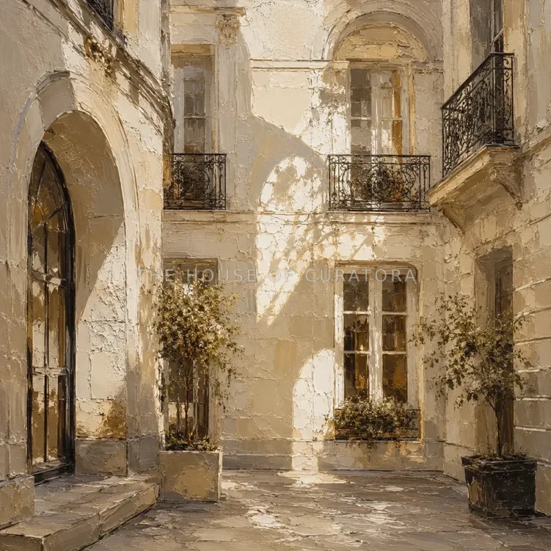 Sunlit Courtyard Parisian Architecture Wall Art Canvas Print