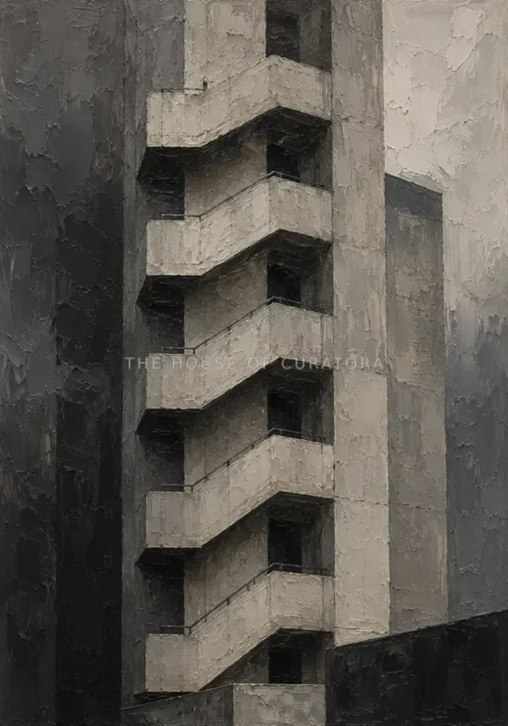Concrete Stairwell Modern Architecture Wall Art Canvas Print