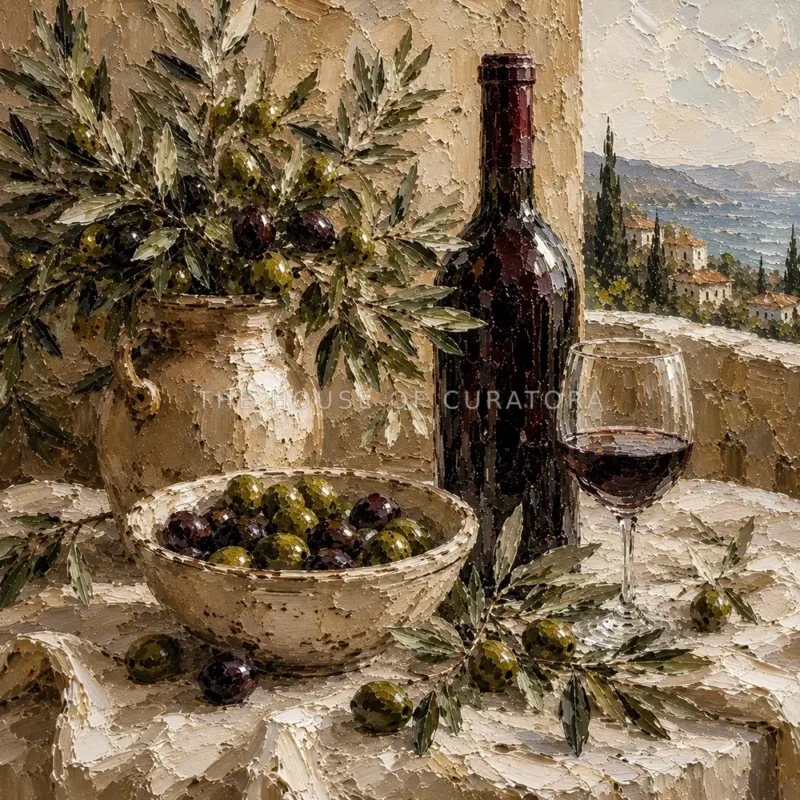 Olive Green & Burgundy Square Wine Olive Kitchen Wall Art Canvas Print