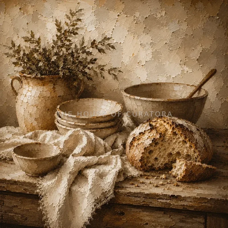Cream & Warm Oat Rustic Kitchen Still Life Wall Art Canvas Print